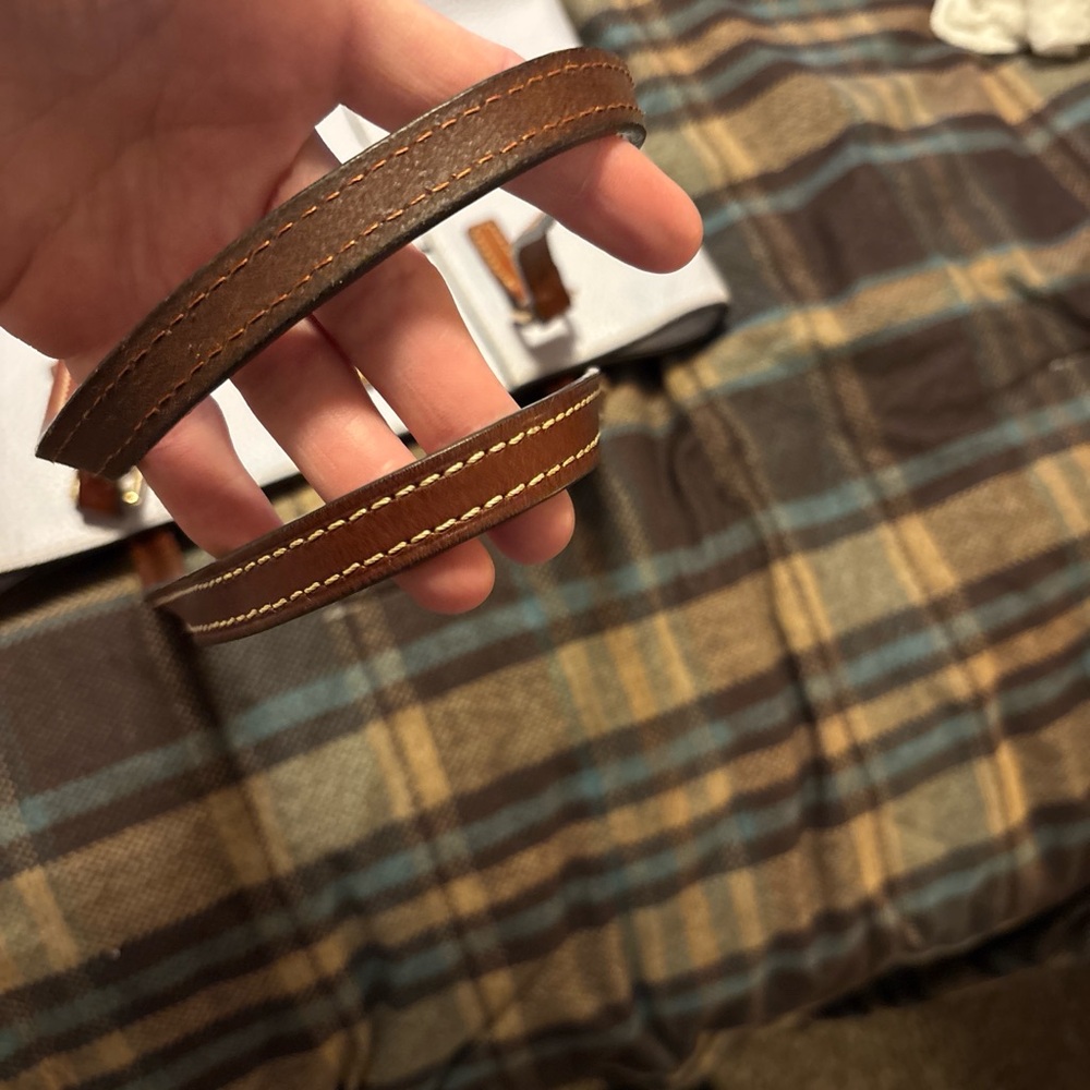 Dooney & Bourke Pebbled Leather Tote with Brown Straps and Red Interior - Picture 4 of 7
